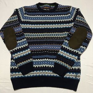 Barbour Beacon Brand Men's XL Fair Isle Wool Sweater Elbow Patch Made Portugal